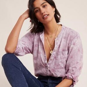 Anthropologie Lavender Embroidered Blouse pilcro M